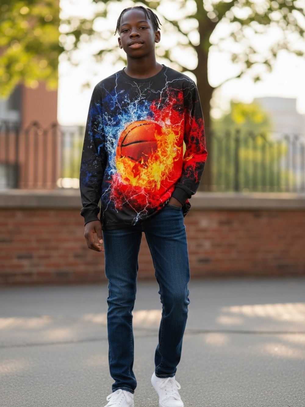 Boys Size Large Multi Color Basketball Long Sleeve Shirt